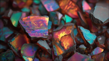 Colorful mineral stones with iridescent surfaces on a textured background.