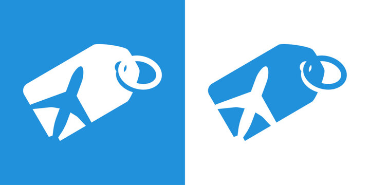 Logo Travel. Banner con silueta de avi&oacute;n de pasajeros en etiqueta de precio