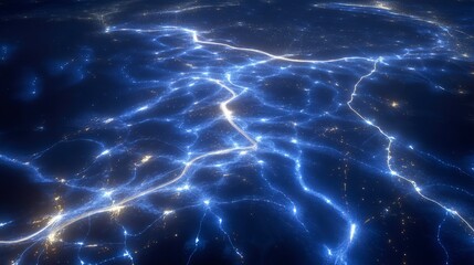 Naklejka premium Night Earth Global Network City Lights Aerial View High Resolution