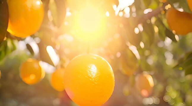 Close up tracking shot of fresh citrus fruit, glistening with dew, vibrant oranges, lemons, and limes