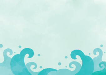波の水彩背景素材