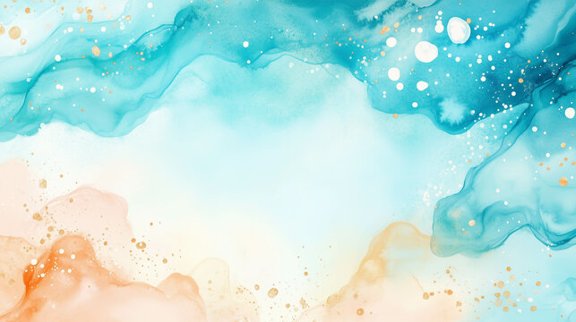 Abstract clould and sky water color painting background with gold splash brush. Elegant style, illustrator.