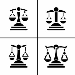 Vector black and white illustration of scales of justice icon for business. Stock vector design.