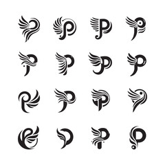 Stylish Fluid Wing Letter P Logo Icons Set, Modern and Creative P Letter Logo Templates, Abstract Vector P Logo Collection for Business and Brands

