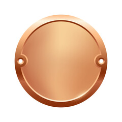 Blank bronze nameplate plaque with screw holes. Metallic round label for engraving, signage, awards, door signs. Realistic vector illustration.