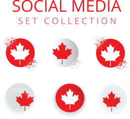 Modern Canada Day Social Media Icon Set – Pixel Burst and Glossy Maple Leaf Badges