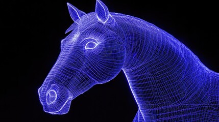 Wireframe illustration of a horse's head.