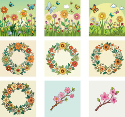 Whimsical Floral Collection Vibrant Spring Flower Garden And Blossom Illustrations