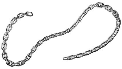 Realistic Metallic Chain Link Isolated on White Background – Curved Steel Chain for Industrial Design

