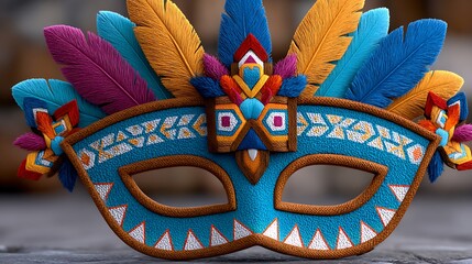 Colorful Carnival Mask with Vibrant Feathers and Intricate Details