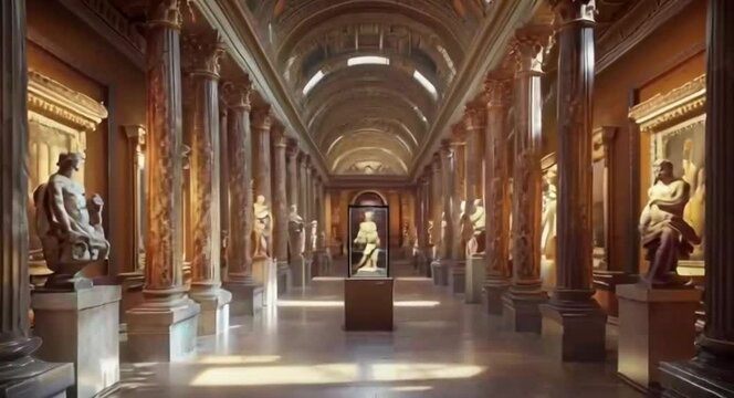 Grand museum hall with classical sculptures (1)