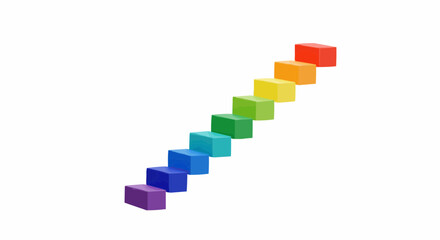 Fototapeta premium A visually stunning staircase design composed of colorful blocks, each representing a different color of the rainbow, arranged in a diagonal line. The image conveys a sense of progress.