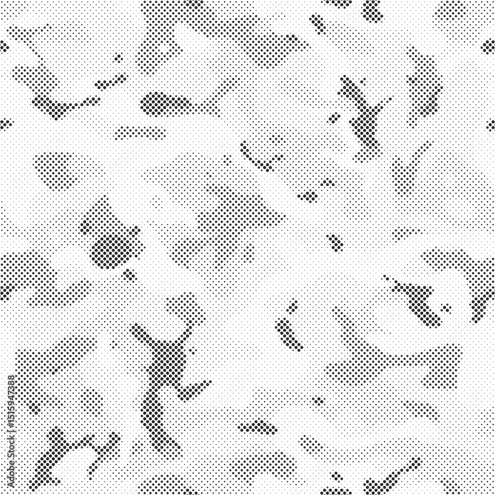 Poster Abstract halftone seamless camouflage pattern. Repeating digital dotted hexagonal camo military texture background. Abstract modern fabric textile ornament. Vector illustration.