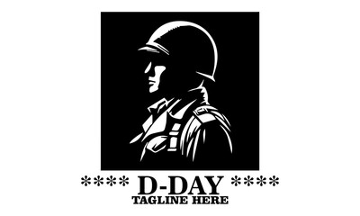 Military helmet and stars icon, D-Day tribute on June 6, 1944 vector illustration and logo design