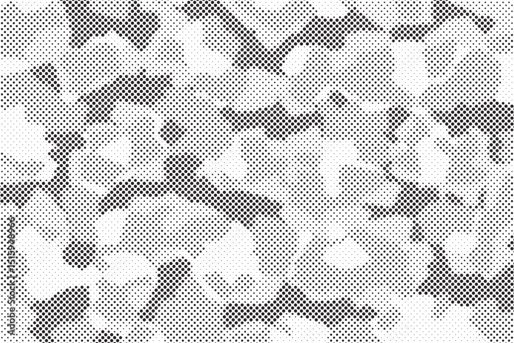 Poster Abstract halftone seamless camouflage pattern. Repeating digital dotted hexagonal camo military texture background. Abstract modern fabric textile ornament. Vector illustration.