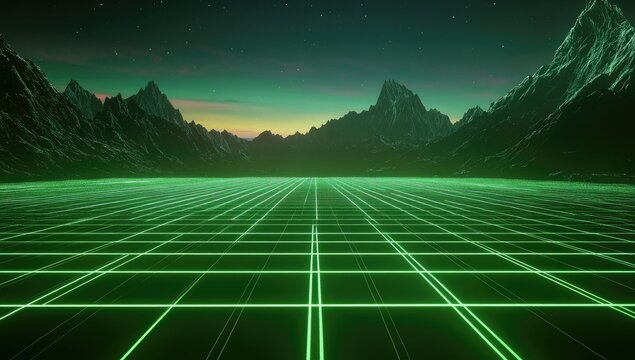 Digital landscape, grid, mountains