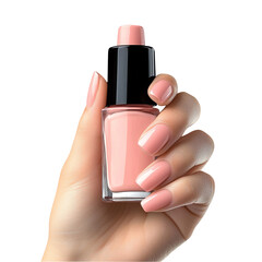 Female hand holding nail polish,isolated on a white background.