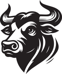 Minimalist Black and White Bull Vector Illustration