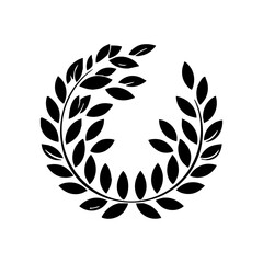 Fototapeta premium Minimalist black laurel circle icon formed by leaves, symbolizing victory, honor, and nature.