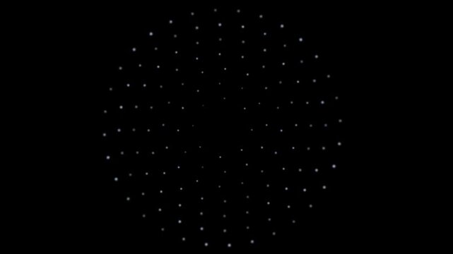 Concentric Rings of Softly Glowing Dots Rotating in Alternating Directions with Hypnotic Motion on Black Background in Seamless Elegant Loop Animation