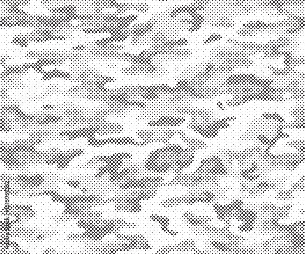 Poster Abstract halftone seamless camouflage pattern. Repeating digital dotted hexagonal camo military texture background. Abstract modern fabric textile ornament. Vector illustration.