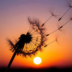 Dandelion silhouette at sunset nature photography orange sky seed head blowing in the wind freedom 100