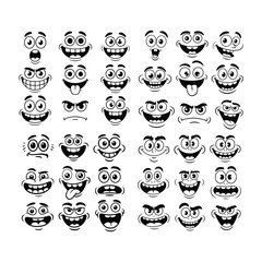 Funny face vector silhouette, cartoon mascot characters funny faces 