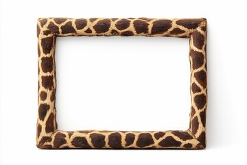 Wooden photo frame with giraffe skin print isolated on white