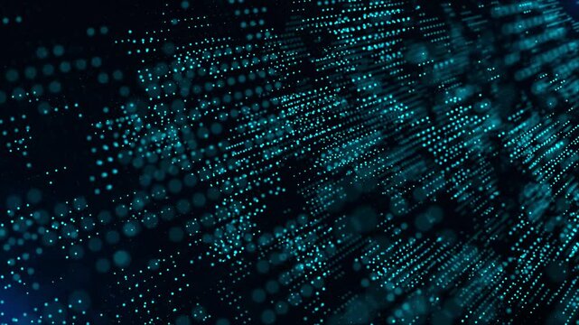 Technology connection digital big data concept. Abstract of digital data flow on blue background. Transferring of big data and storage of data sets, blockchain, hi-speed internet. Seamless loop