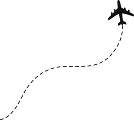 Dashed line plane. Airplane line path icon. Vector illustration of air plane flight route for travel, tourism, and vacation.	