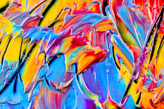 Abstract painting with swirling vibrant colors creating a lively summer ambiance