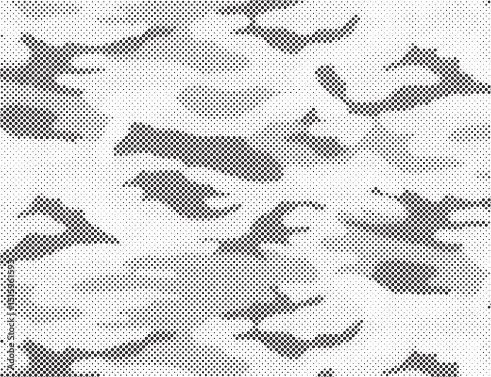 Poster Abstract halftone seamless camouflage pattern. Repeating digital dotted hexagonal camo military texture background. Abstract modern fabric textile ornament. Vector illustration.