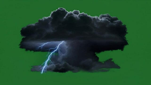 Storm cloud with lightning on green screen