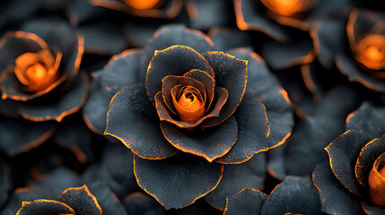 Elegant Black Roses with Vibrant Orange Highlights Creating a Bold Contrast