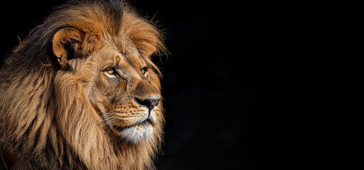 Fototapeta premium The lion is portrayed in a fierce and focused manner, its intense stare the essence of its wild nature, reveal the lion detailed features and wild charm.
