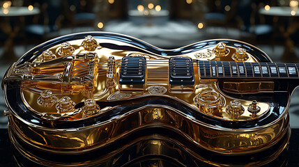 Luxurious Golden Electric Guitar in a Sophisticated Lighting Setting