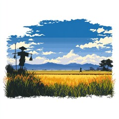 Silhouette scarecrow in a golden rice paddy
