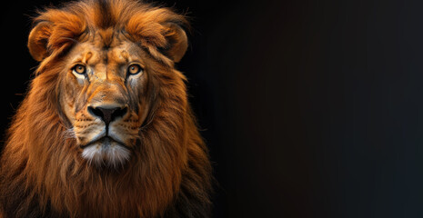 Fototapeta premium The lion is portrayed in a fierce and focused manner, its intense stare the essence of its wild nature, reveal the lion detailed features and wild charm.