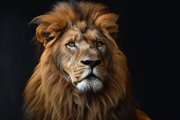 Fototapeta premium The lion is portrayed in a fierce and focused manner, its intense stare the essence of its wild nature, reveal the lion detailed features and wild charm.