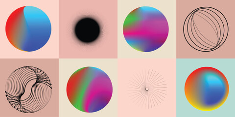 Lines and dots in Circle Form .Rotate rounded shape Vector Illustration .Rotating dots form a circle .Rotating design element . Various lines forming round shape . Abstract Geometric line art .  © miloje