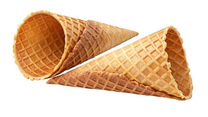 Waffle Ice Cream Cones Side by Side on Transparent Background for Dessert Designs