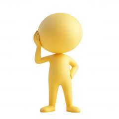 Yellow 3d icon character holding its head, expressing frustration and worry, isolated on a transparent background