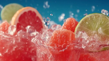 Fototapeta premium Refreshing Grapefruit Lime Juice Splash Iced Drink Photography
