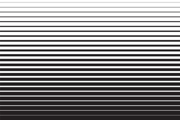 Black and white striped halftone gradient lines texture. Fading horizontal stripes gradation background from thin to thick. Halftone parallel lines pattern. Vector illustration.