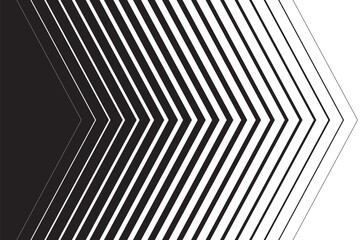 Black and white geometric pattern with repeating chevron arrow shapes. Optical illusion background with diagonal lines creating a 3D depth effect. Abstract modern vector illustration.