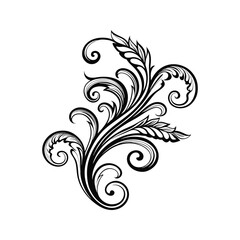 Fototapeta premium Elegant black and white floral swirl ornament design on a blank background