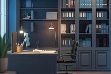 Modern office interior night
