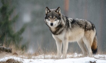 Fototapeta premium Majestic Gray Wolf in Winter Wonderland