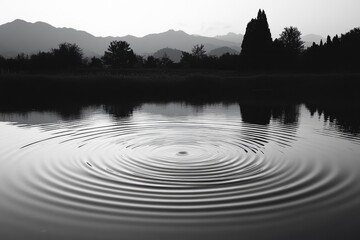 Calm ripples on water, tranquil landscape