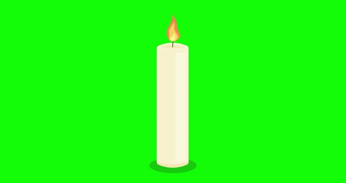 White candle burning on green screen background - 4k vector animation